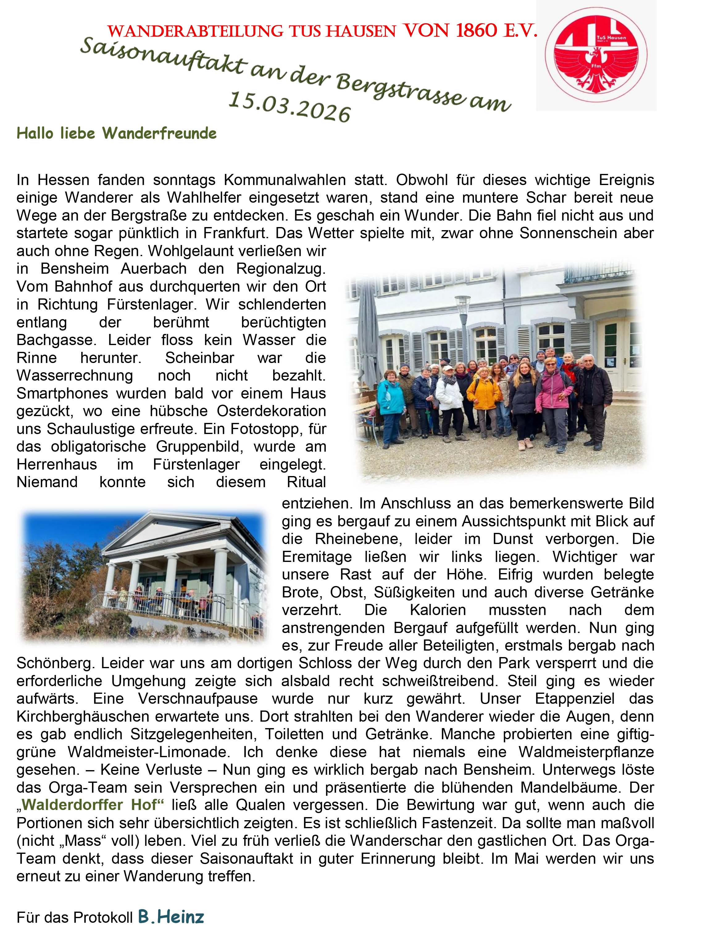 Bild und Abschlussbericht Wanderung Bensheim 15.3.2026