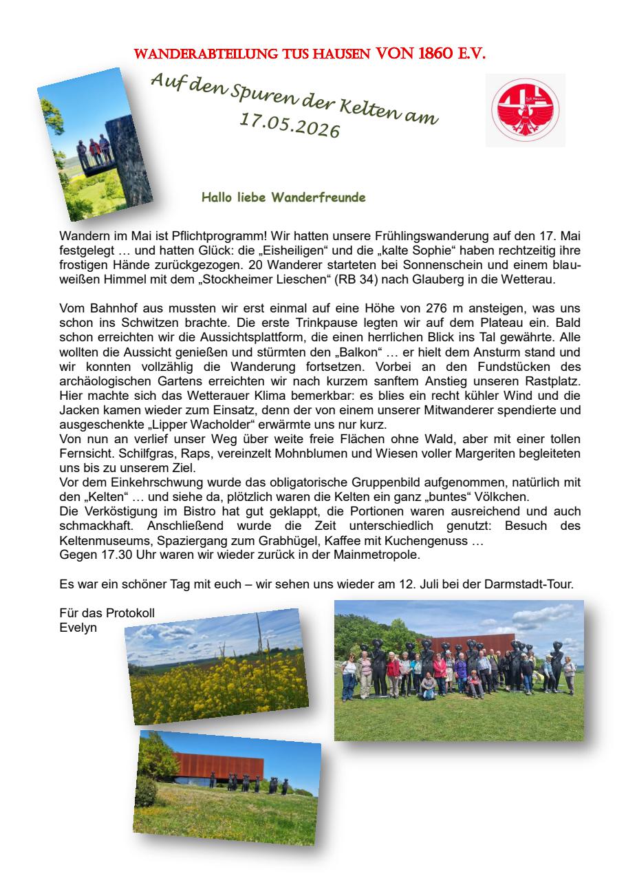 Bild und Abschlussbericht Wanderung Keltenwanderung 17.05.2026 1